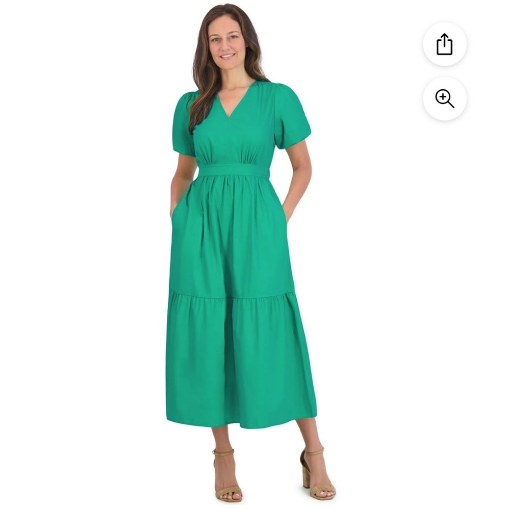 French Connection Green Puff Sleeve Maxi Dress – XL